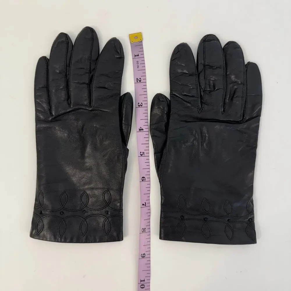 Fownes Vintage Black Leather Gloves with Antron Nylon Lining Women’s Size 7